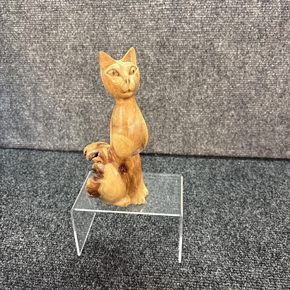 Vtg~Hand Carved Burl or Parasite Wood Cat~Indonesia~6.5" Tall